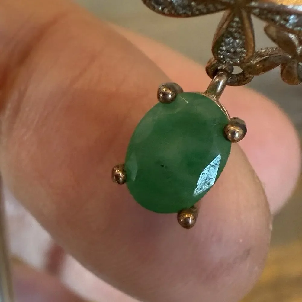 Sterling Silver 925 Gold Vermeil Green Emerald Pierced Dangle Earrings - Picture 3 of 6